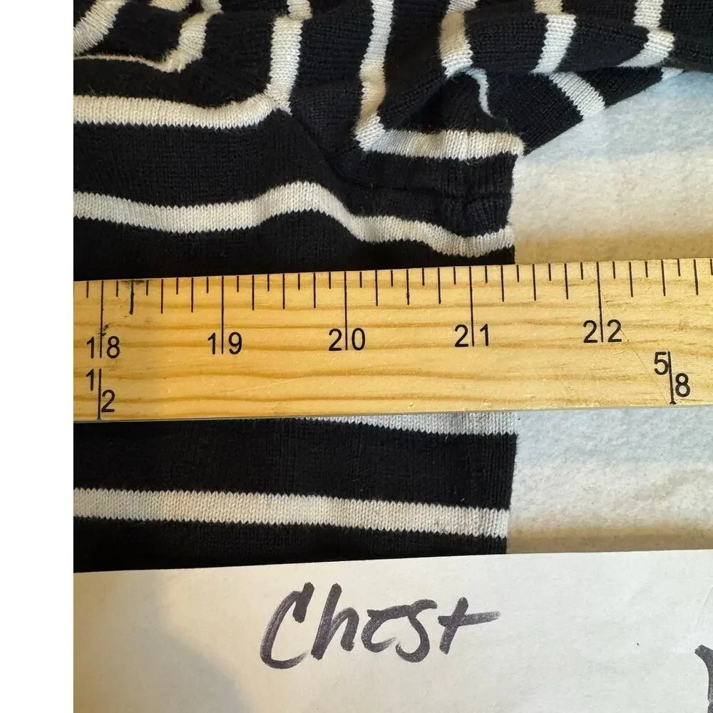 Lauren Ralph Lauren 1x women 100% cotton black white striped turtleneck academia - Picture 4 of 6